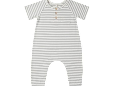 Short Sleeve Jumpsuit Dusty Blue Stripe Supply