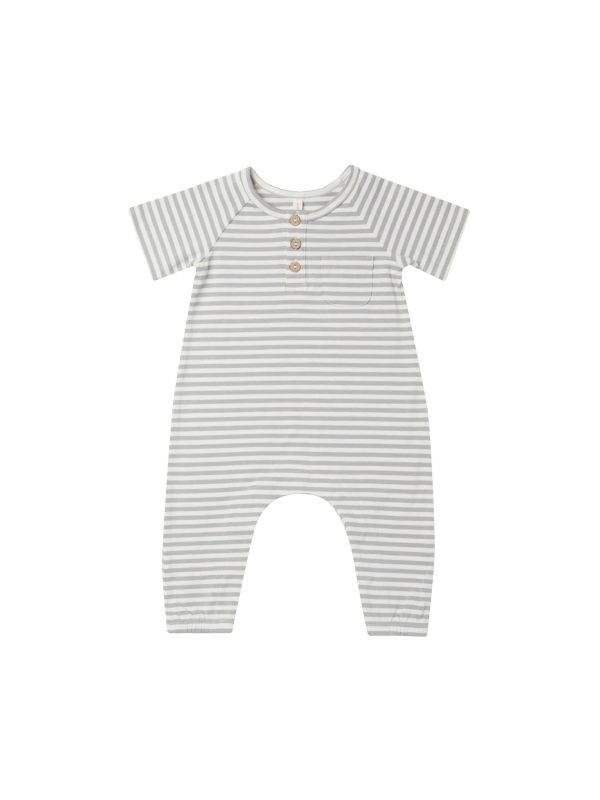 Short Sleeve Jumpsuit Dusty Blue Stripe Supply