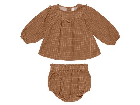 Balloon Sleeve Blouse + Bloomer Set Cinnamon Grid Online Sale