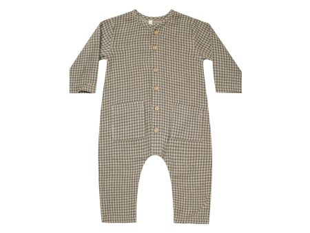 Pocketed Woven Jumpsuit Forest Micro Plaid on Sale