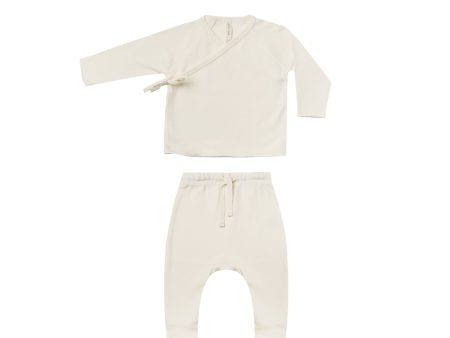 Wrap Top + Footed Pant Set Ivory For Discount