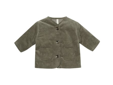 Quilted V-Neck Button Jacket Forest Discount