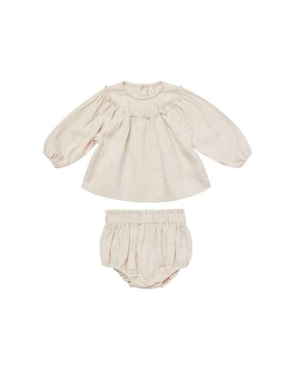 Balloon Sleeve Blouse + Bloomer Set Daisy Embroidery For Discount